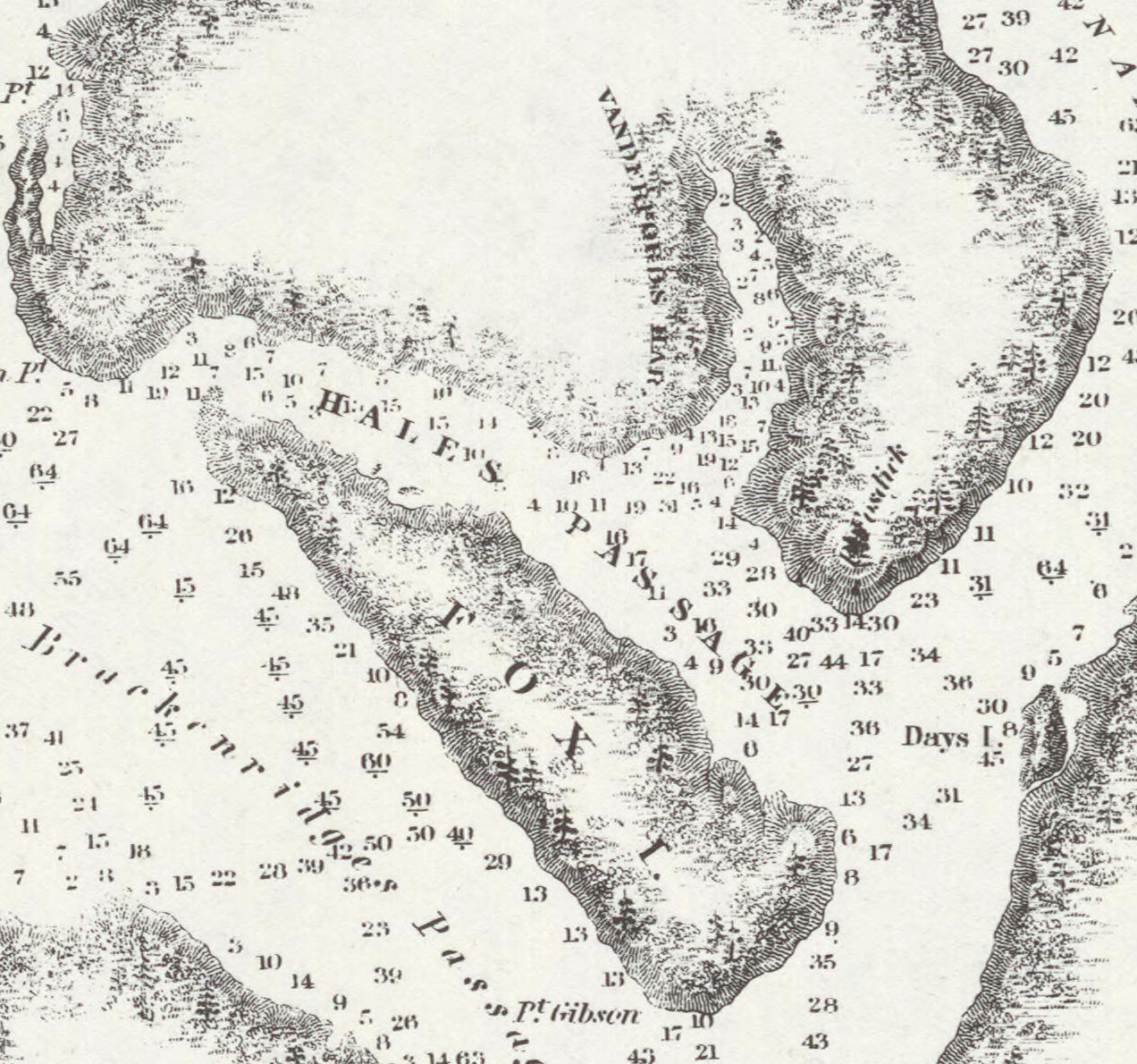 1841 Wilkes Expedition chart showing Hale's Passage